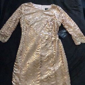 Gold Sequin 3/4 Sleeve Mini Dress